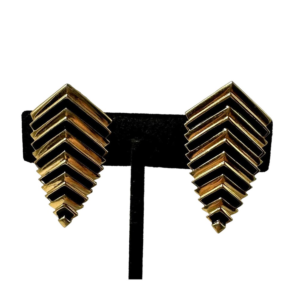 Vintage MONET gold tone and black clip earrings